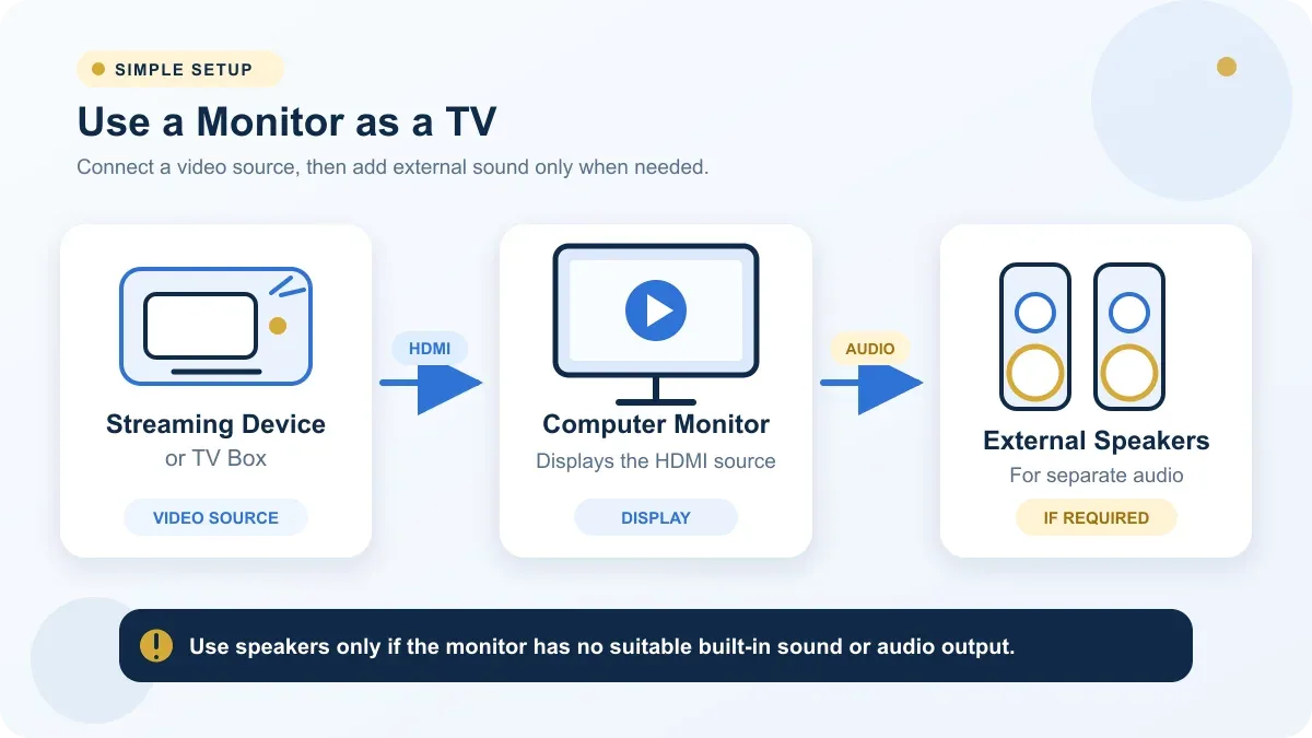 How to use a computer monitor as a TV with HDMI and speakers