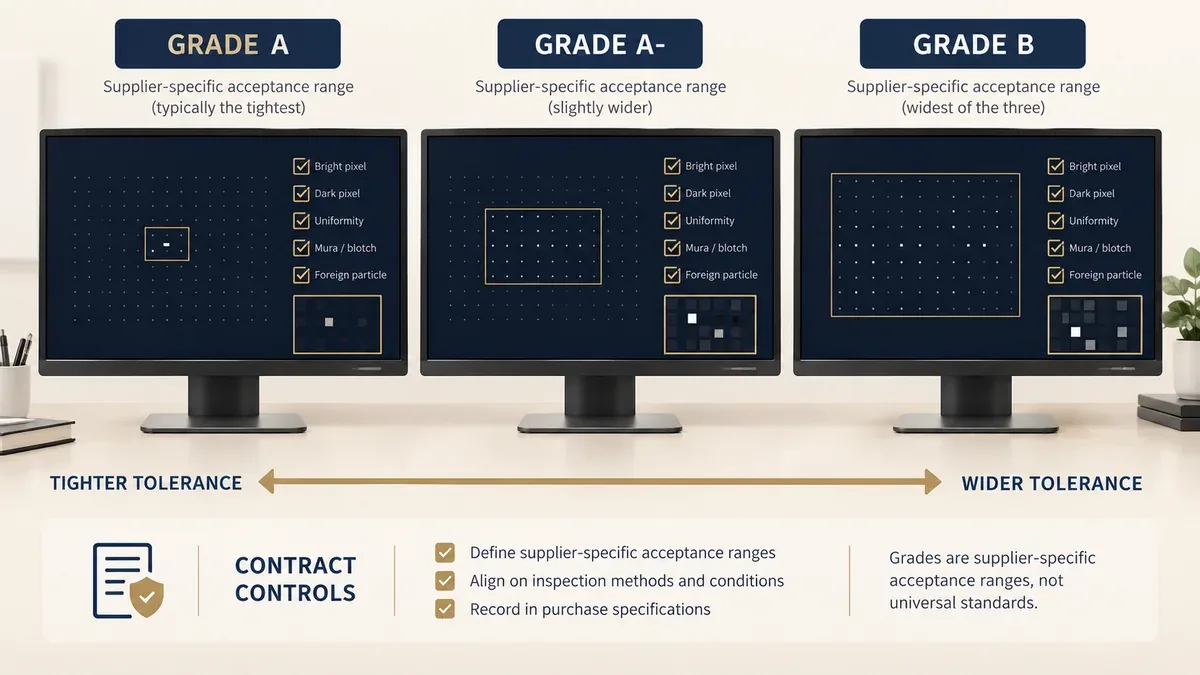 Grade A A- and B LCD panel inspection comparison