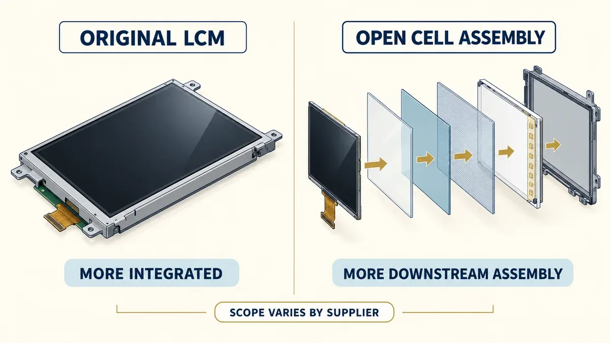 Original LCM vs Open Cell monitor assembly comparison