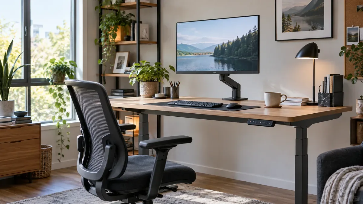 Height adjustable computer monitor desk with ergonomic monitor stand