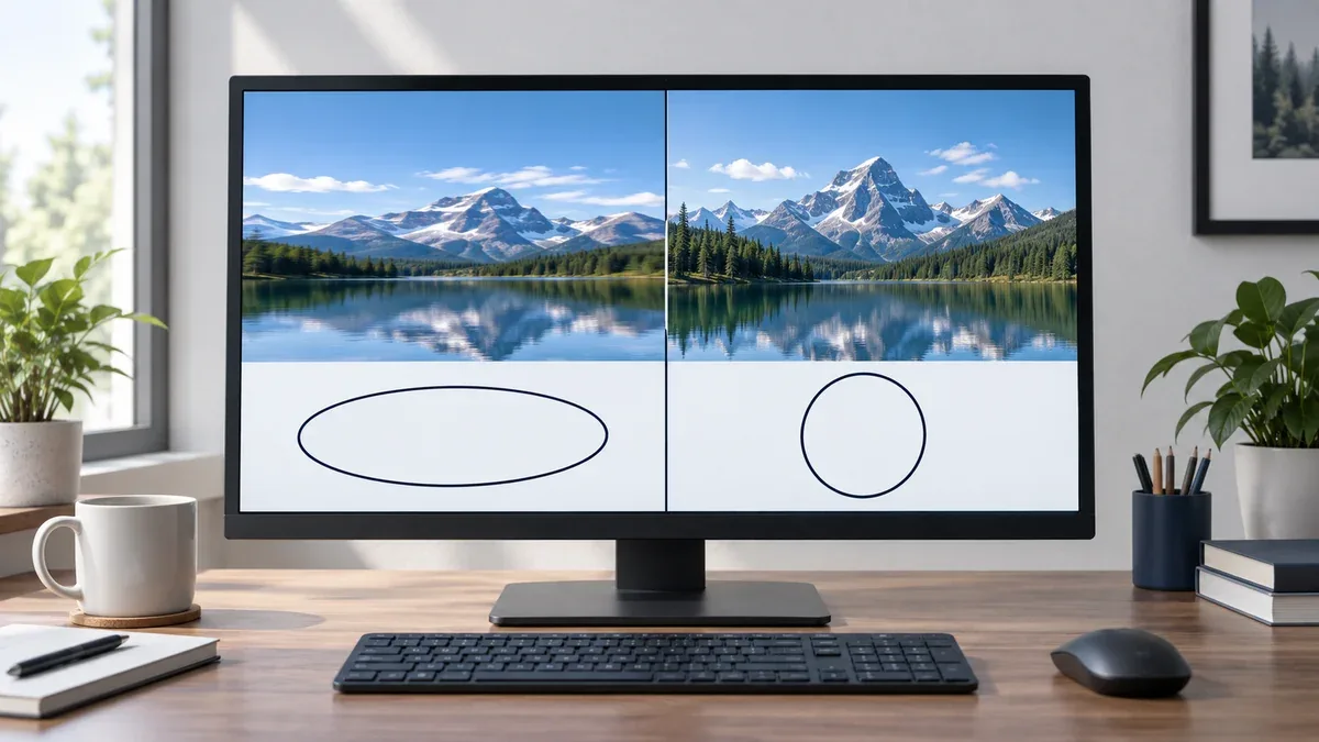 Stretched monitor image compared with the correct aspect ratio