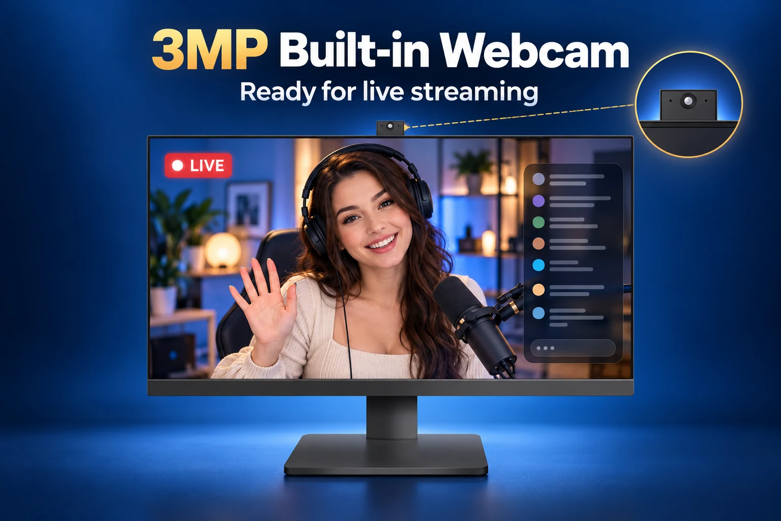 27 inch Wide Screen IPS Gaming Monitor With Webcam - CM Series - 3MP Built-in Webcam for Live Streaming