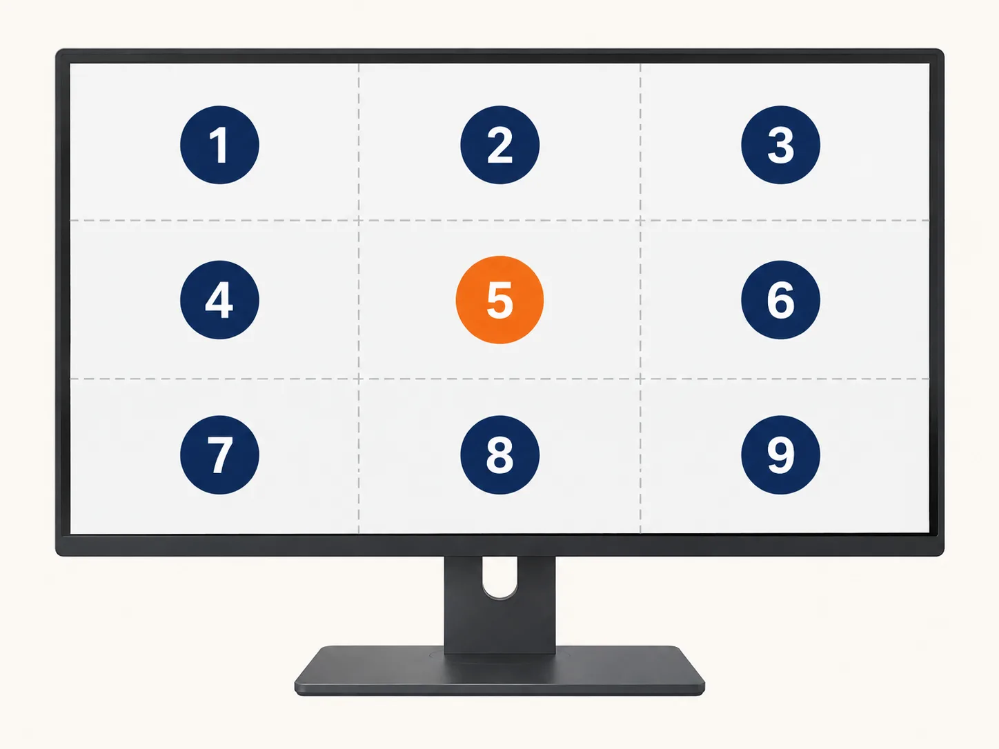 Nine-point monitor brightness uniformity measurement layout with the center point highlighted