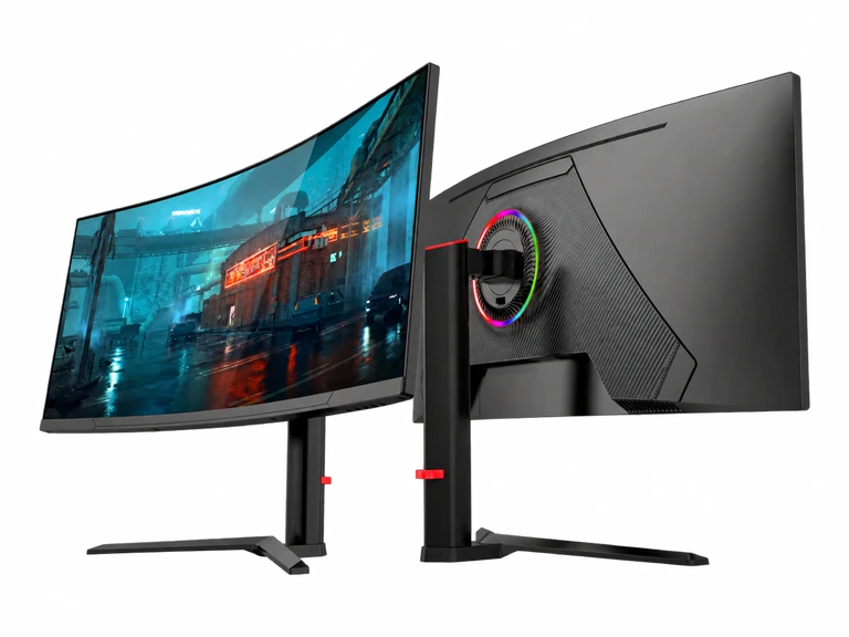Arcus Series MGY34WA007 curved gaming monitor, front and rear views
