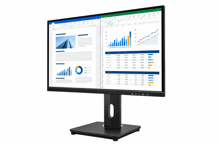 DL Series 27 inch office monitor displaying documents and spreadsheets