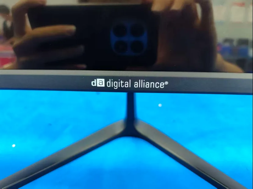 Custom brand logo printed on a monitor front bezel
