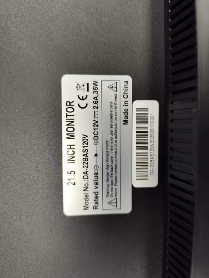 Customized monitor rating label with model electrical and barcode information