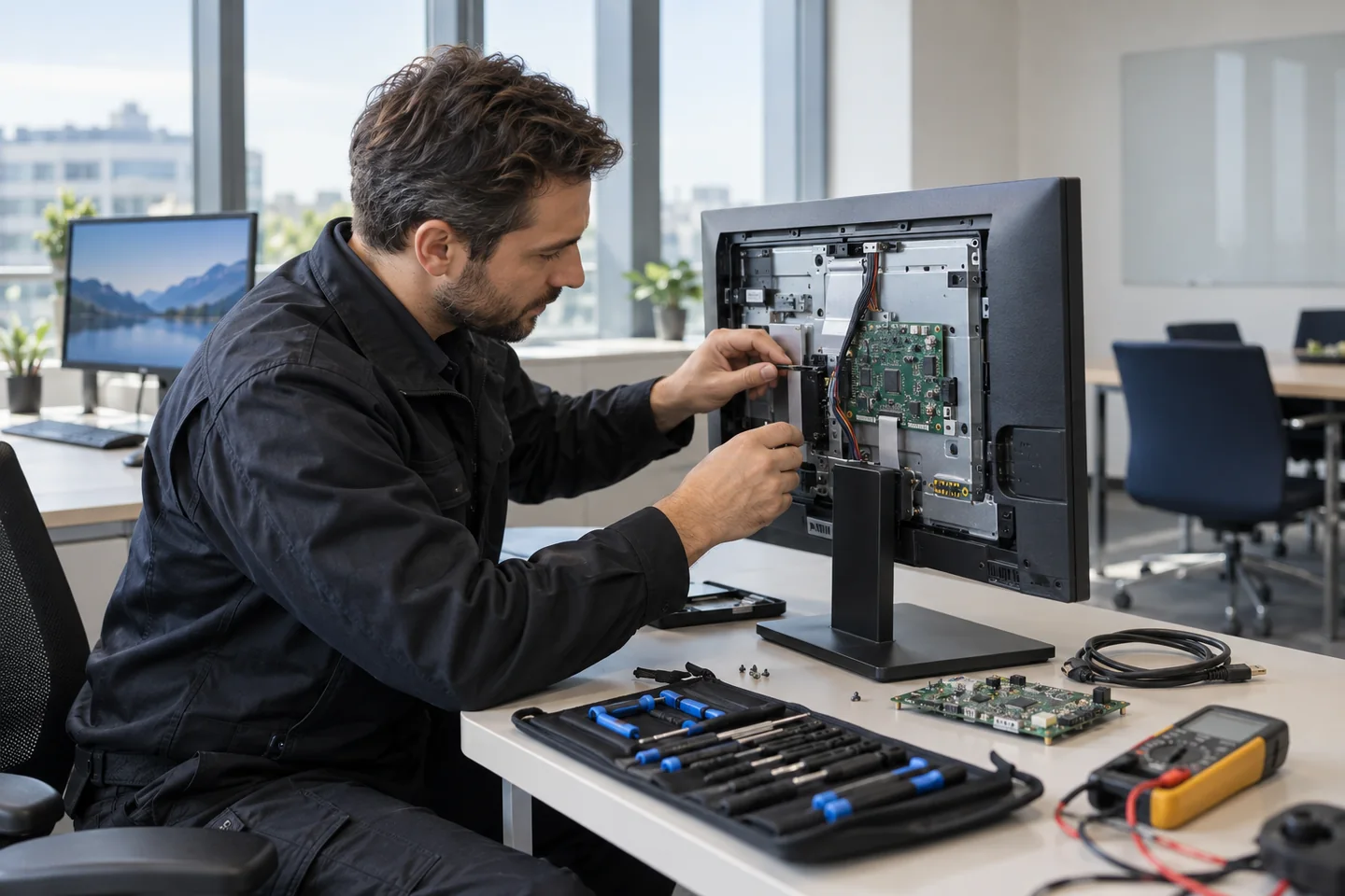 Illustrative onsite monitor service in a modern office
